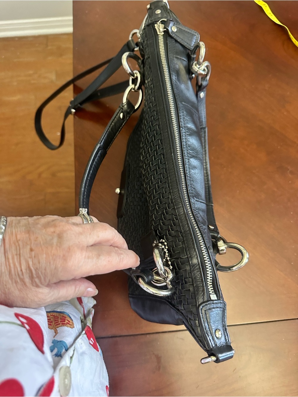 Coach Black Woven Leather Shoulder Bag with Silver Hardware Kristen - Picture 11 of 16